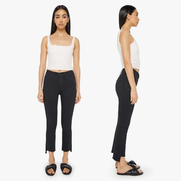 MOTHER The Insider Crop Step Fray in Not Guilty Black Stretch Denim Size 29 - Picture 1 of 12